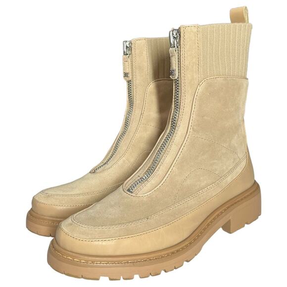 Sam Edelman Boots Womens 8 Leone Leather Chunky Mid Calf Combat Shoes Tan - Picture 3 of 16